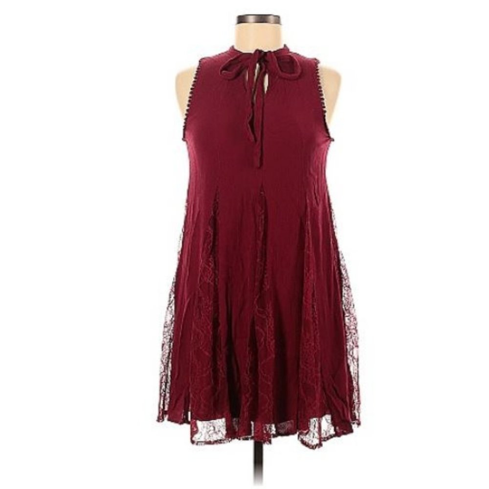 Maroon Dress with Lace Details